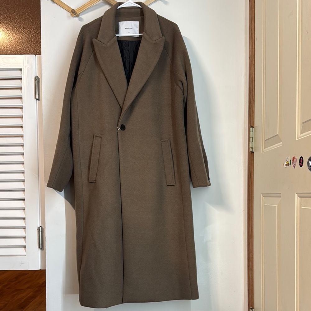 Sage Green Trench Coat with Full Length and Minimalist Design